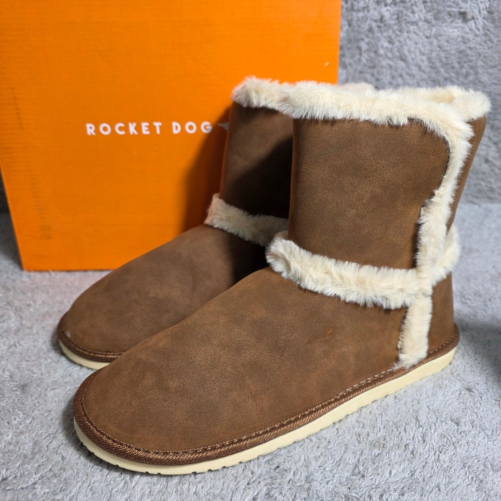 Rocket Dog Womens Brown Faux Leather & Fur Lined Winter Boots Size 7.5 NEW